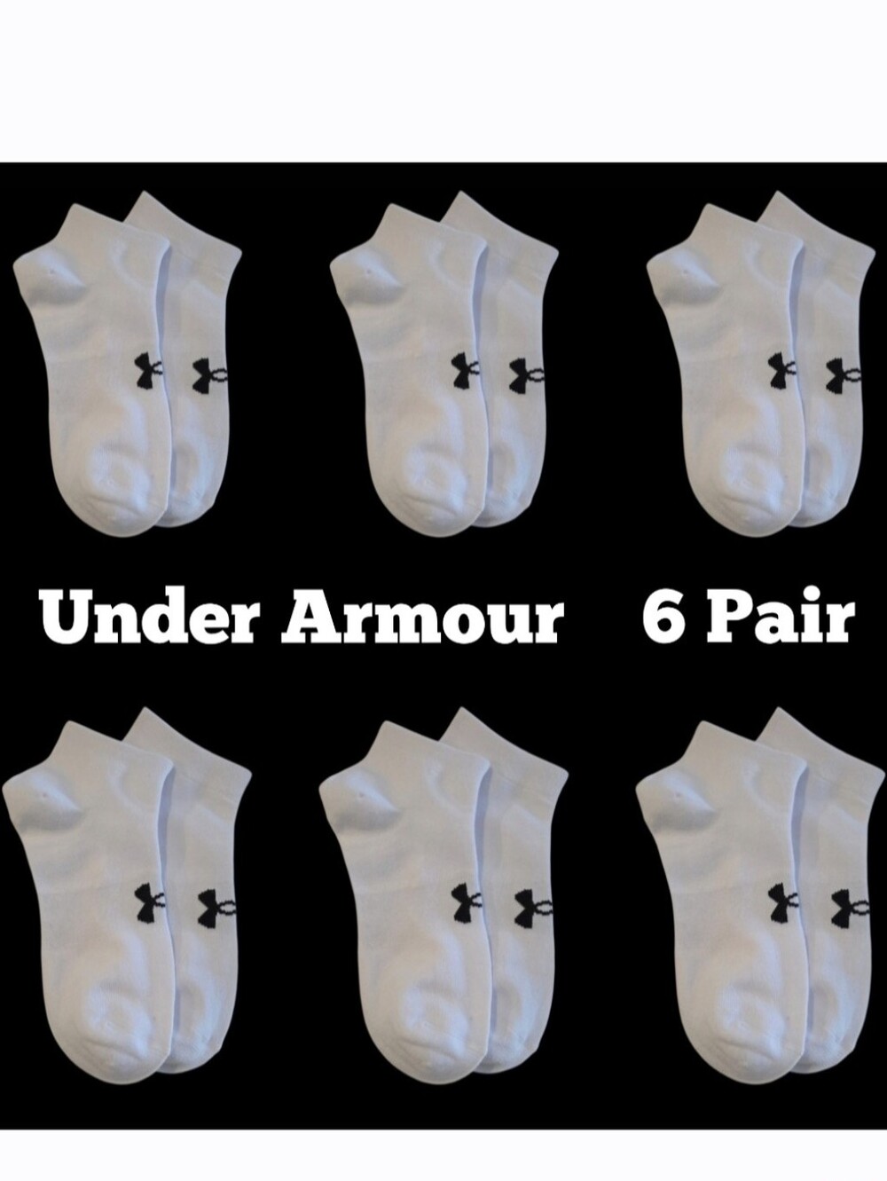 Under Armour Training No Show Socks BNWT White Black Logo Womens Small Youth Lg